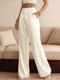 Women’s Elegant Luxe Solid Satin Wide-Leg Pants with Lace Trim