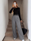 Women’s Minimalist Relaxed Vertical Stripe High-Waist Wide-Leg Pants