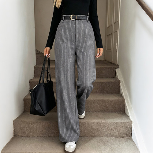 Women’s Minimalist Relaxed Vertical Stripe High-Waist Wide-Leg Pants