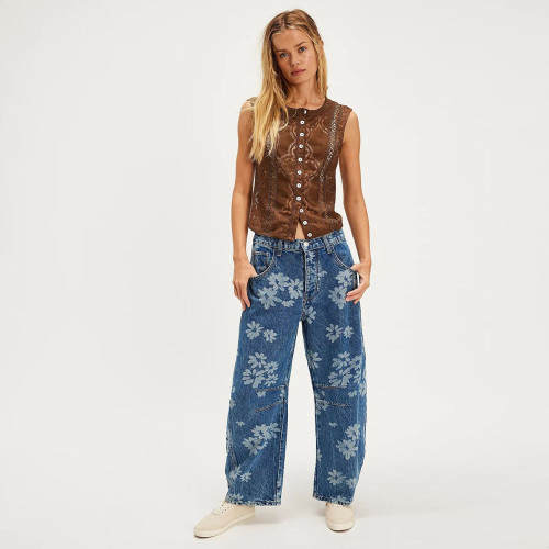 Women’s Relaxed Loose Mid Waist Straight-Leg Jeans