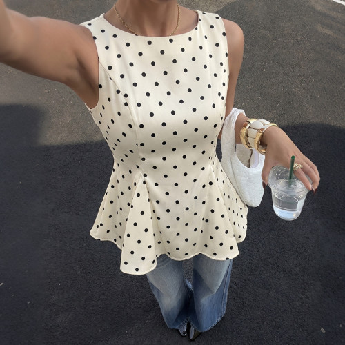Women’s Vintage Polka Dot Sleeveless Blouse