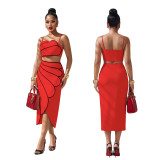Sexy Spaghetti Strap Top with Irregular Patchwork Skirt Set