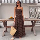 Vacation Strapless Polka Dot Sleeveless Maxi Dress
