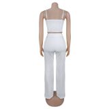 Solid Color Ruched Metal Buckle Spaghetti Strap Top Wide Leg Pants Two Piece Set