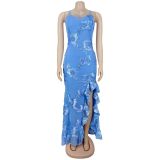 Fashion Sexy Spaghetti Strap Floral Party Bodycon Dress
