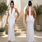 Halter Deep V Ruched Mermaid Evening Dress Slim Fit Party Gown