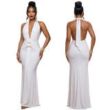 Halter Deep V Ruched Mermaid Evening Dress Slim Fit Party Gown