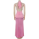 Halter Deep V Ruched Mermaid Evening Dress Slim Fit Party Gown