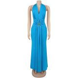 Halter Deep V Ruched Mermaid Evening Dress Slim Fit Party Gown