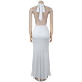 Halter Deep V Ruched Mermaid Evening Dress Slim Fit Party Gown