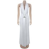 Halter Deep V Ruched Mermaid Evening Dress Slim Fit Party Gown