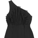 Luxury Mesh One-Shoulder High Waist Wide Leg Crescent Buckle Party Jumpsuit
