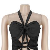 Halter Cutout Tie Strap Party Evening Dress Ruched High Slit Gown