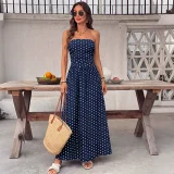 Vacation Strapless Polka Dot Sleeveless Maxi Dress
