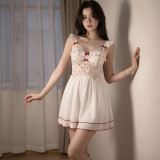 Polka Dot Lace Lightweight Spaghetti Strap Waist-Defined Sweet Home Mini Nightdress