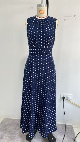 Polka Dot Ruched Chiffon Slim Fit Dress