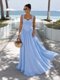 Corset Waist Strapless Spaghetti Strap Ruched Flowy Maxi Vacation Dress