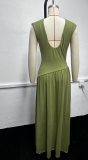 Elegant Ruched Waist Sleeveless Slit Maxi Evening Gown
