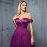 Mesh Strapless Ruffle Puffy Dress