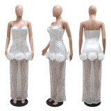 Satin Fabric Mesh Patchwork Skirt Dress