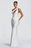 Women's Elegant Satin Off-Shoulder Cutout Long Formal Gown