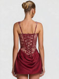 Women's Delicate Lace Patchwork Draped Spaghetti Strap Bodycon Dress
