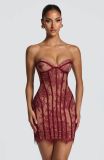 Women's Delicate Lace Crochet Strapless Bodycon Mini Dress
