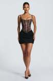 Women's Delicate Lace Patchwork Draped Spaghetti Strap Bodycon Dress