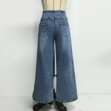 Women's High-Waist Slit Hem Denim Jeans