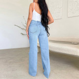 Women's High-Waist Ripped Distressed Wide-Leg Baggy Denim Jeans
