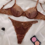 Women's Sexy Ultra-Thin Plaid Lace Lingerie Set