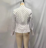 Polka Dot Stand Collar Slim Fit Blazer Jacket
