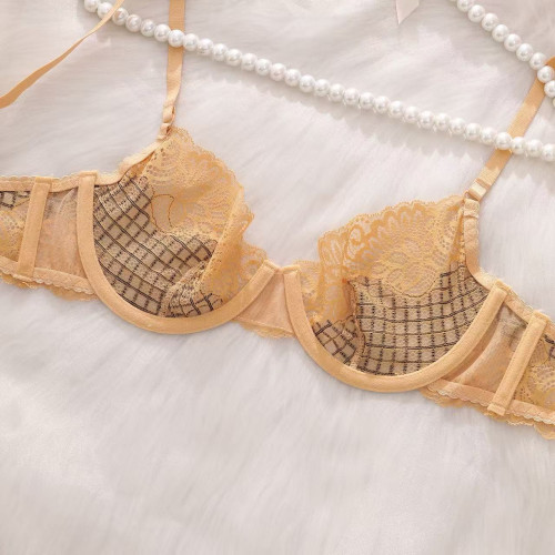 Women's Sexy Ultra-Thin Plaid Lace Lingerie Set