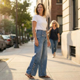 Women's High-Waist Slit Hem Denim Jeans