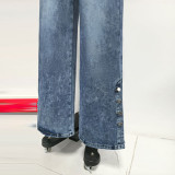 Women's High-Waist Slit Hem Denim Jeans