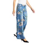 Women's Floral Print High-Waist Straight Leg Denim Jeans