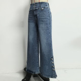 Women's High-Waist Slit Hem Denim Jeans