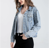 Women's Pearl Embellished Denim Jacket