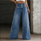 Women's High-Waist Slit Hem Denim Jeans