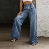 Women's High-Waist Slit Hem Denim Jeans