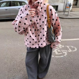 Stand Collar Long Sleeve Polka Dot Jacket