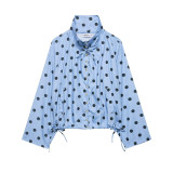Stand Collar Long Sleeve Polka Dot Jacket