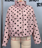 Stand Collar Long Sleeve Polka Dot Jacket
