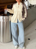 Vintage Color Block Striped Drop Shoulder Frog Button Knit Cardigan