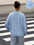 Vintage Color Block Striped Drop Shoulder Frog Button Knit Cardigan