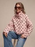Stand Collar Long Sleeve Polka Dot Jacket