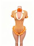 Hand-Knit Ruffle Trim Polo Collar Summer Romper Shorts