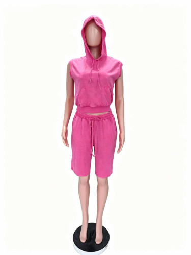 Casual Cotton Stretch Washed Shorts Set
