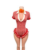 Hand-Knit Ruffle Trim Polo Collar Summer Romper Shorts