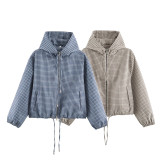 Women's Plaid Hooded Jacket - Casual Loose Fit Wholesale & Custom Orders